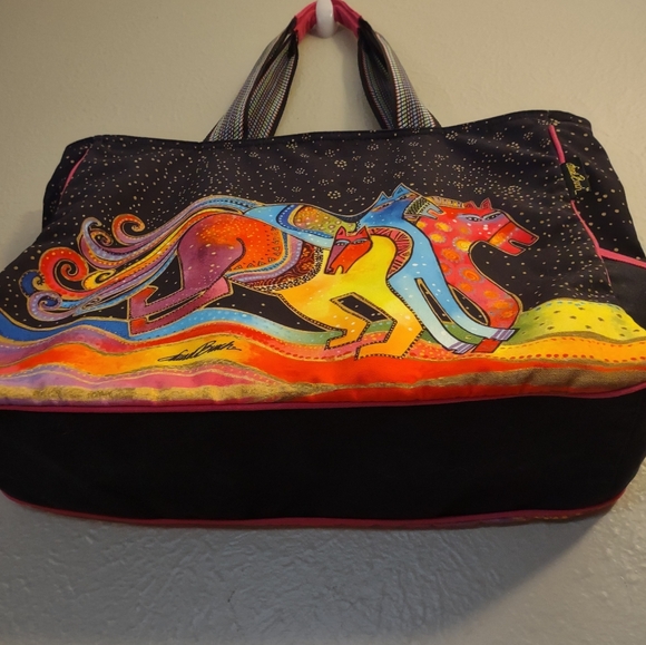 Laurel Burch Large Canvas Shoulder Tote Bag -  Caballos de Colores Design - Picture 13 of 13